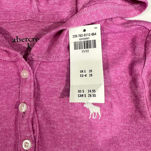 NWT! Abercrombie Kids Girls’ Pink Henley Long Sleeve Shirt with Lace Trim 11/12 - Picture 2 of 3
